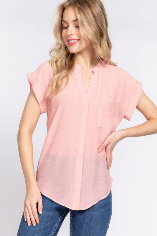 Dolman Slv Button Down Woven Top | Mixtshop LLC