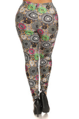 Plus Size Abstract Print, Full Length Leggings In A Slim Fitting Style With A Banded High Waist | Mixtshop LLC