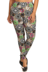 Plus Size Abstract Print, Full Length Leggings In A Slim Fitting Style With A Banded High Waist | Mixtshop LLC