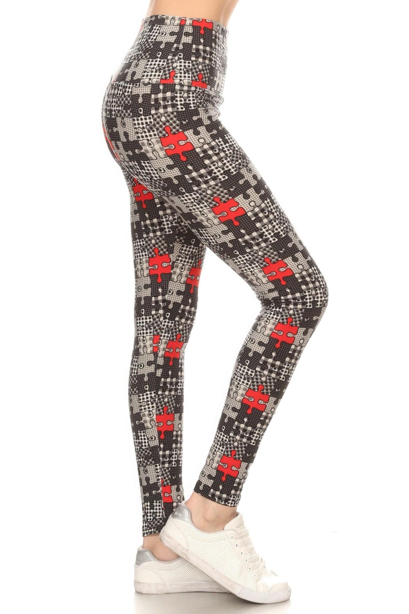 5-inch Long Yoga Style Banded Lined Puzzle Printed Knit Legging With High Waist | Mixtshop LLC