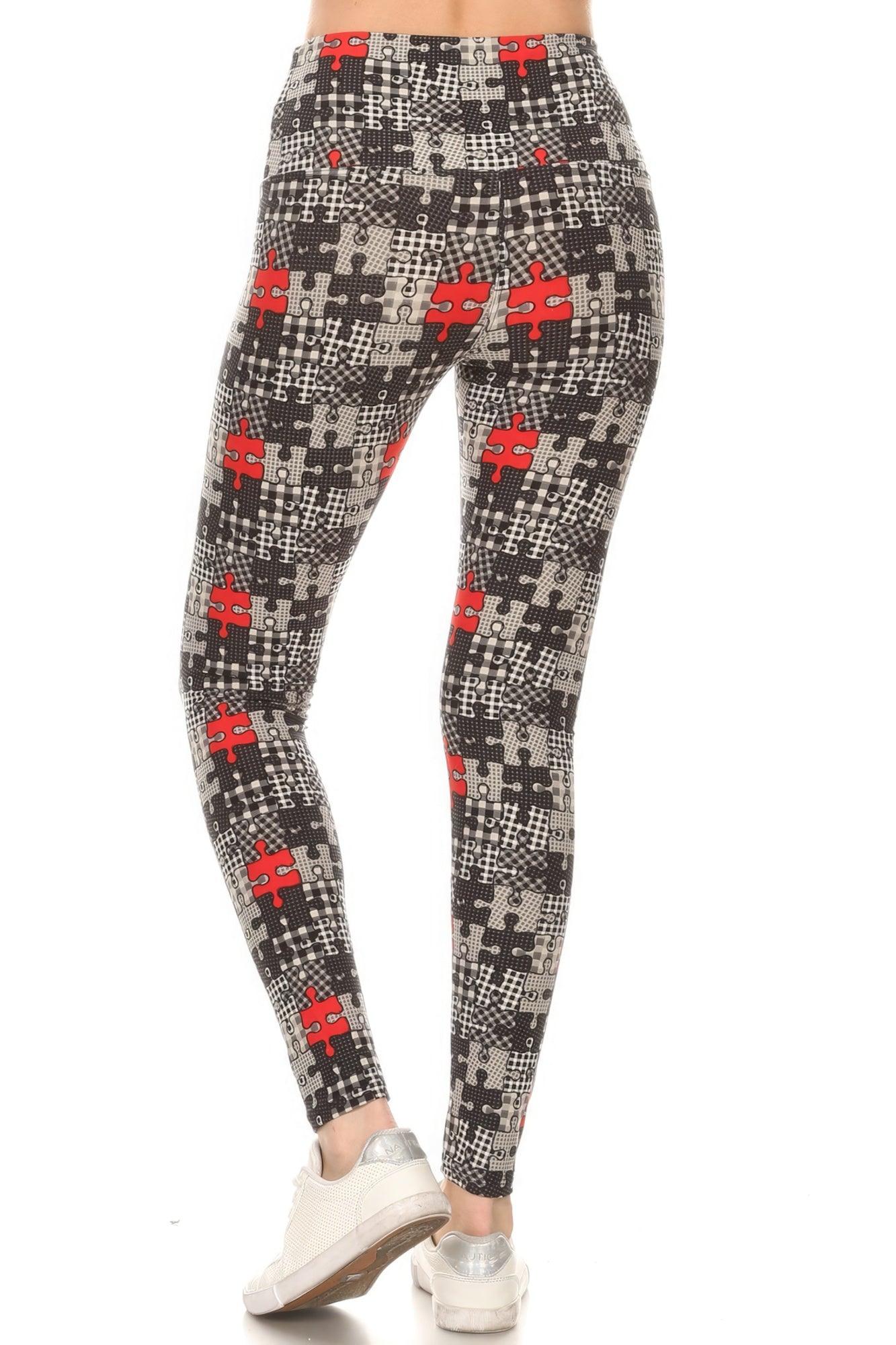 5-inch Long Yoga Style Banded Lined Puzzle Printed Knit Legging With High Waist | Mixtshop LLC