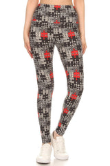 5-inch Long Yoga Style Banded Lined Puzzle Printed Knit Legging With High Waist | Mixtshop LLC