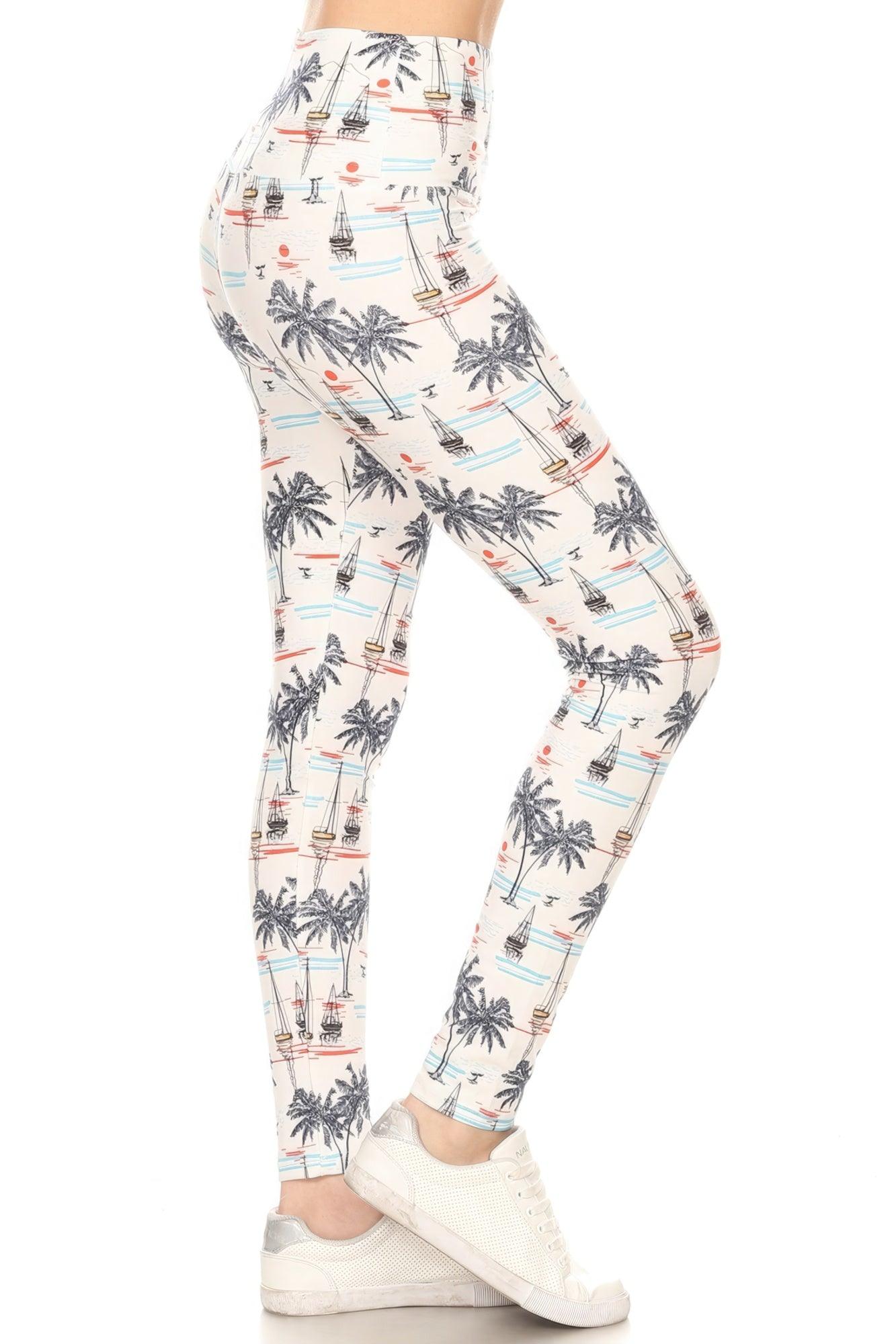 5-inch Long Yoga Style Banded Lined Sailor Printed Knit Legging With High Waist | Mixtshop LLC
