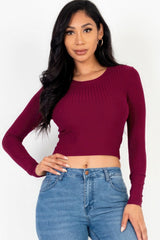 Long Sleeve Round Neck Basic Crop Top | Mixtshop LLC