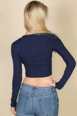 Long Sleeve Round Neck Basic Crop Top | Mixtshop LLC