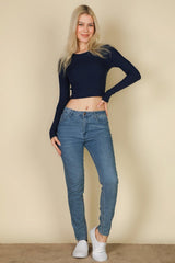 Long Sleeve Round Neck Basic Crop Top | Mixtshop LLC