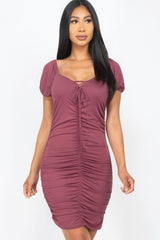 Front Lace Up Ruched Mini Dress | Mixtshop LLC