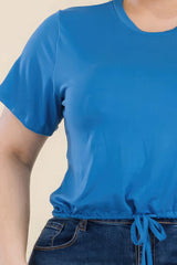 Plus Size Tie Front Drawstring Short Sleeve Crop Top | Mixtshop LLC
