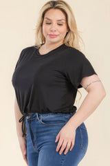 Plus Size Tie Front Drawstring Short Sleeve Crop Top | Mixtshop LLC
