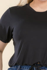 Plus Size Tie Front Drawstring Short Sleeve Crop Top | Mixtshop LLC