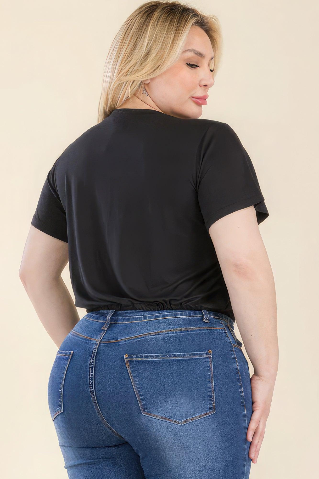 Plus Size Tie Front Drawstring Short Sleeve Crop Top | Mixtshop LLC