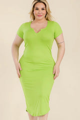 Plus Size Split Neck Bodycon Midi Dress | Mixtshop LLC
