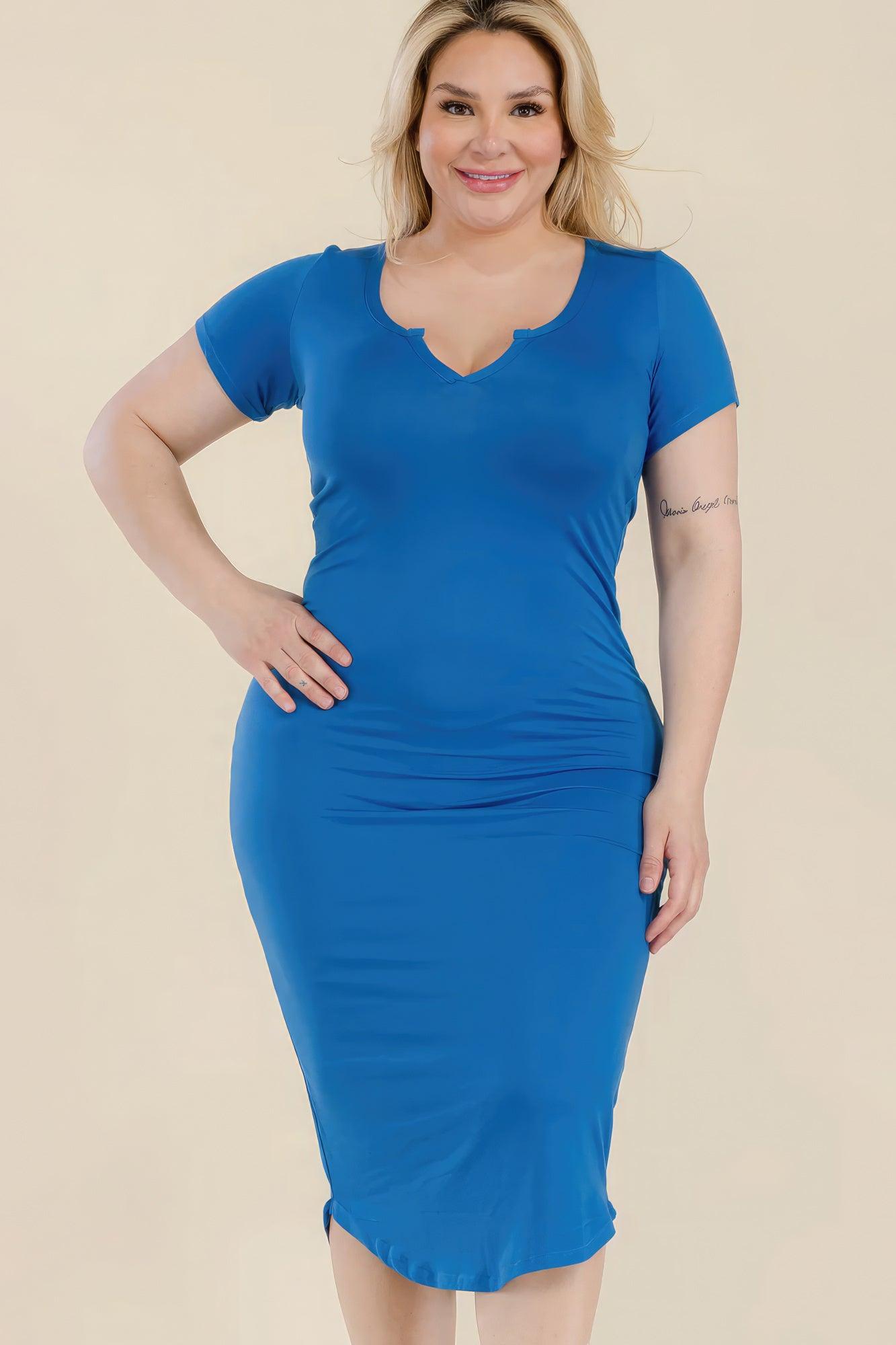 Plus Size Split Neck Bodycon Midi Dress | Mixtshop LLC