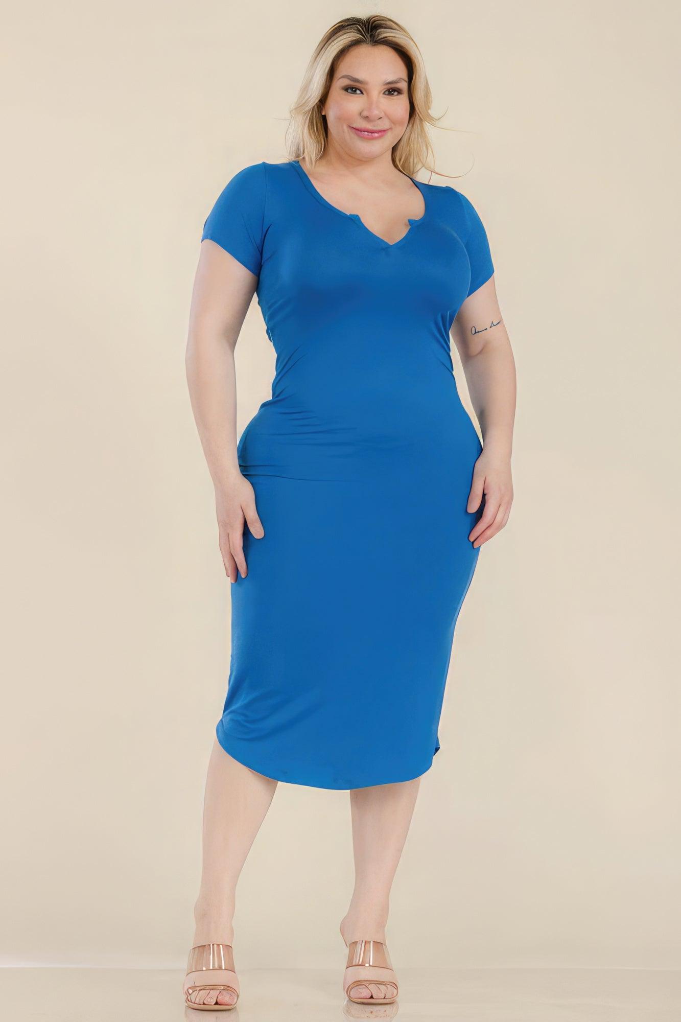 Plus Size Split Neck Bodycon Midi Dress | Mixtshop LLC