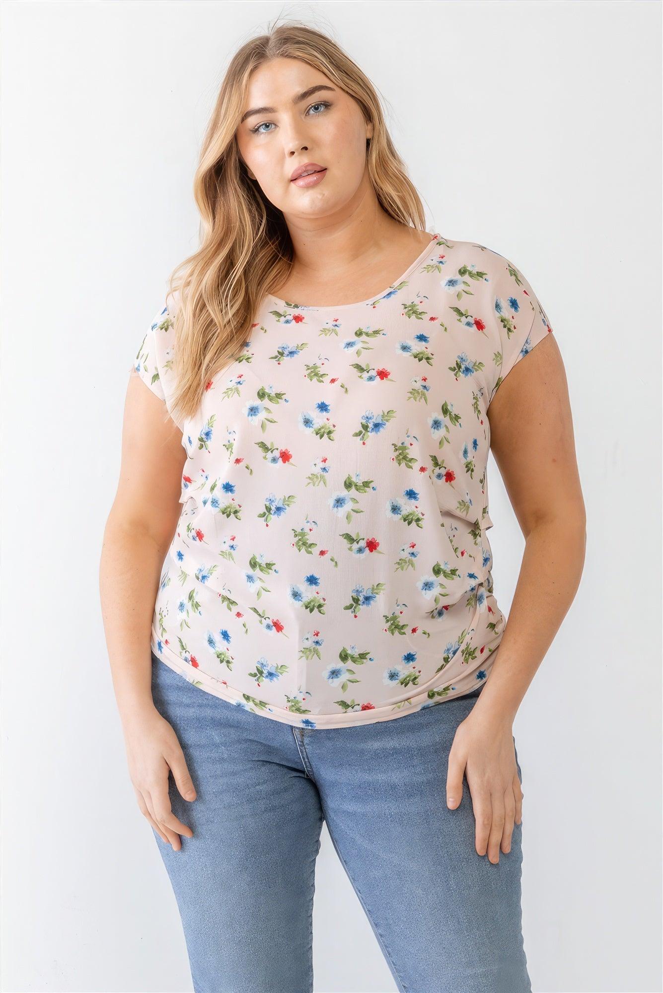 Plus Flower Print Ruched Top | Mixtshop LLC