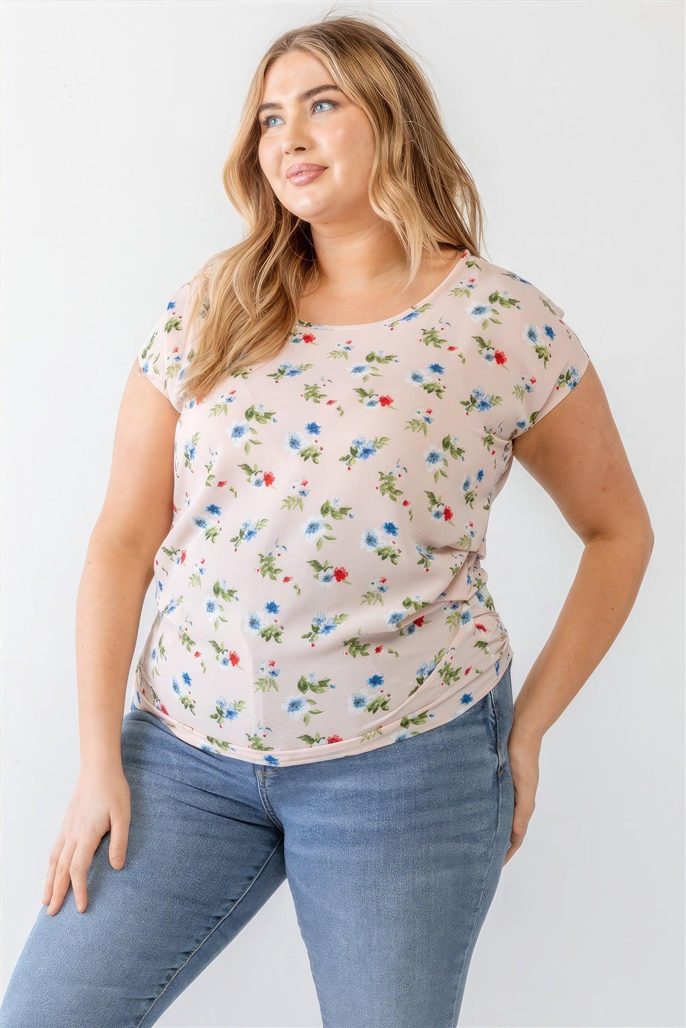 Plus Flower Print Ruched Top | Mixtshop LLC