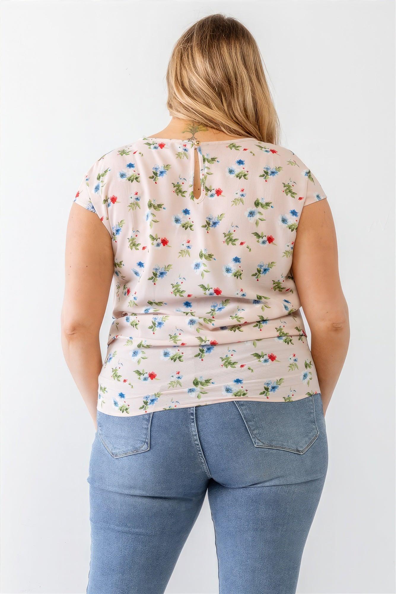 Plus Flower Print Ruched Top | Mixtshop LLC