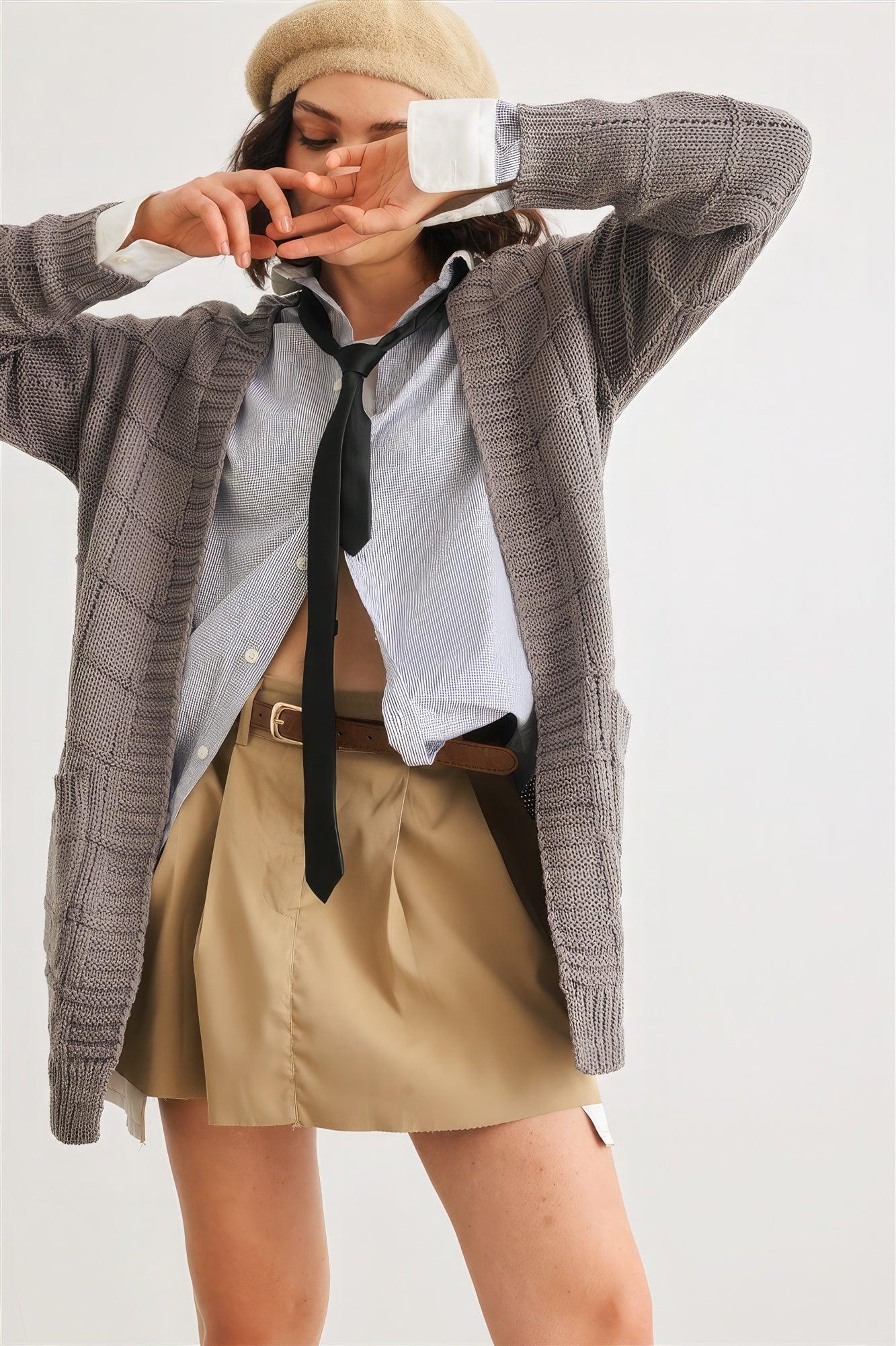 Knit Two Pocket Long Sleeve Open Front Cardigan | Mixtshop LLC