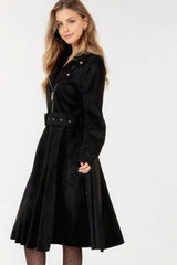 Waist Belt Tacked Faux Suede Coat Solid Coat | Mixtshop LLC