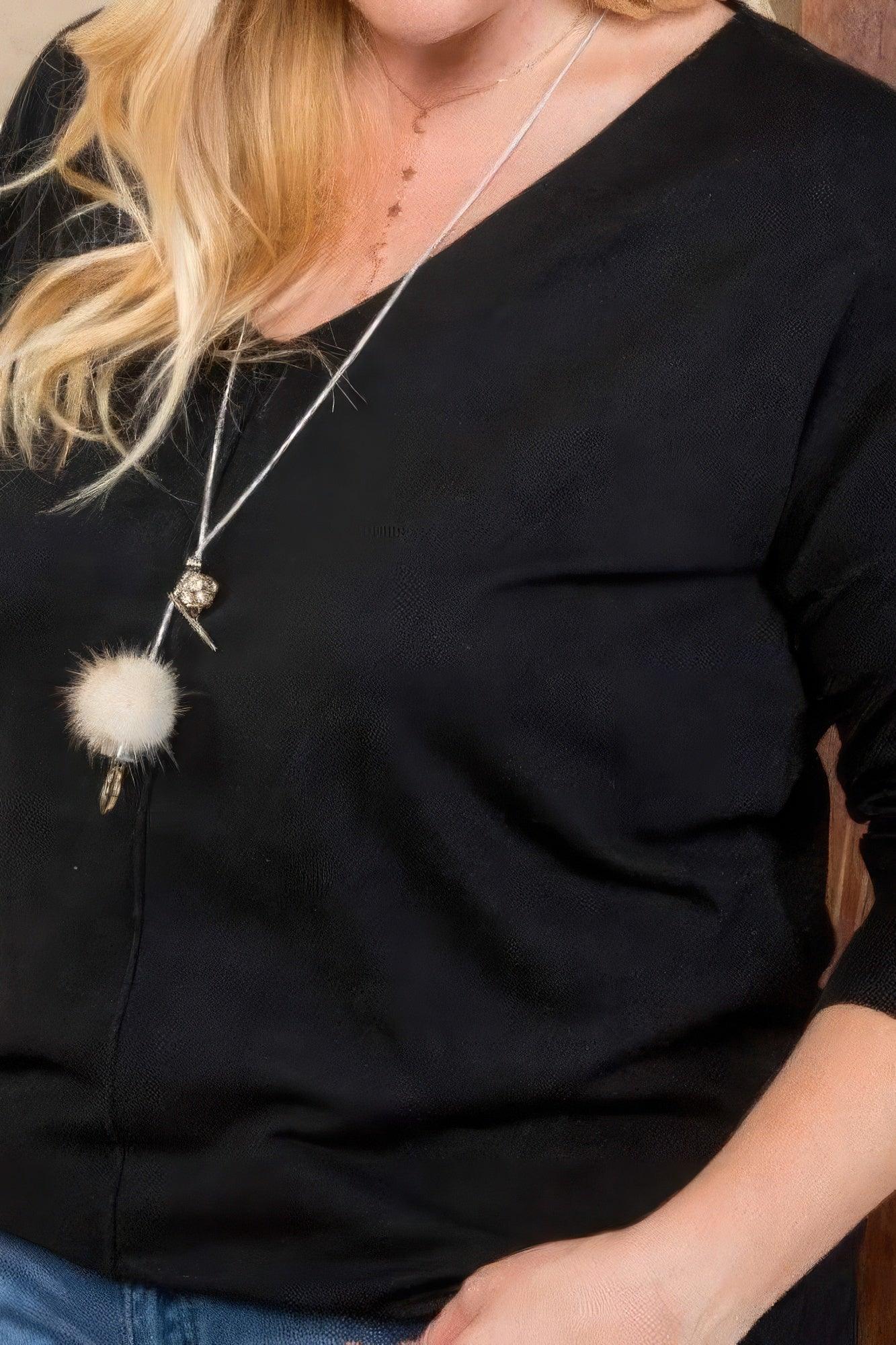 Plus Size V Neck 3/4 Sleeve Side Slit Hi-lo Sweater | Mixtshop LLC