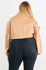 Plus Satin Zip-up Ruched Long Sleeve Cropped Bomber Jacket | Mixtshop LLC