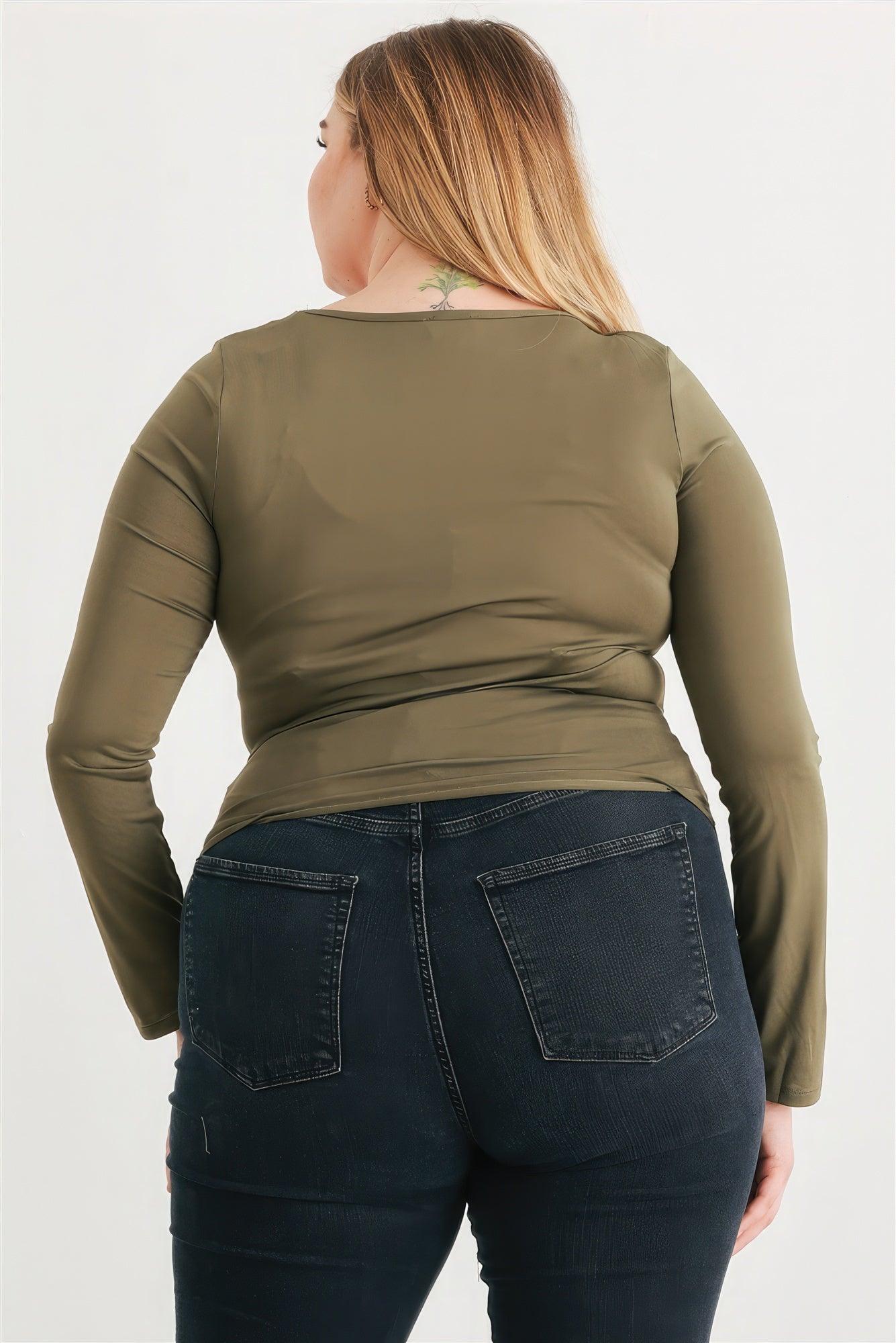 Plus Olive Ruched Long Sleeve Top | Mixtshop LLC