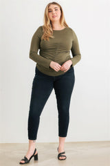 Plus Olive Ruched Long Sleeve Top | Mixtshop LLC
