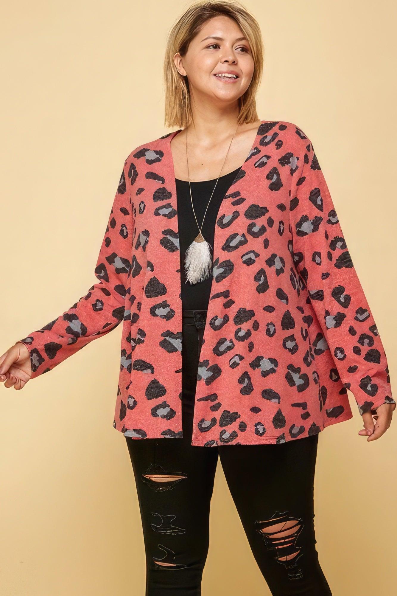 Plus Size Animal Printed Open Front Cropped Cardigan | Mixtshop LLC
