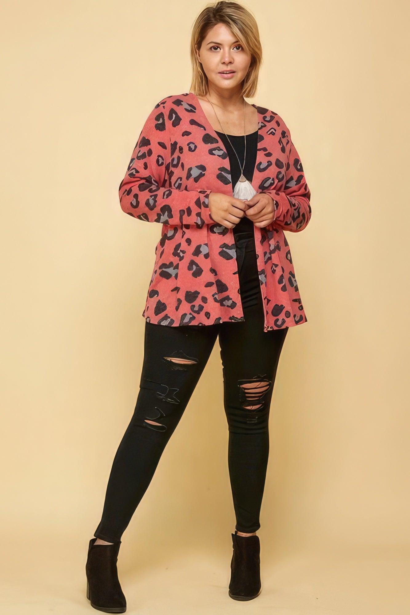 Plus Size Animal Printed Open Front Cropped Cardigan | Mixtshop LLC