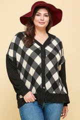 Plus Size Buffalo Plaid Knit Button Up Oversize Cardigan | Mixtshop LLC