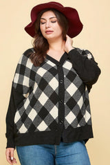 Plus Size Buffalo Plaid Knit Button Up Oversize Cardigan | Mixtshop LLC