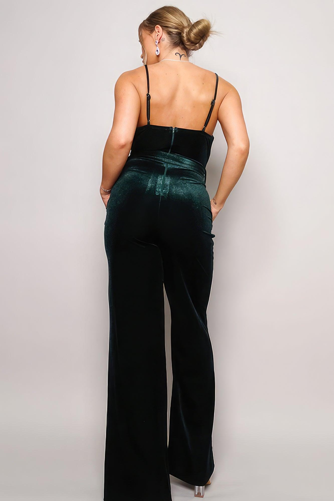 Samba Rhinestone Belt Velvet Jumpsuit | Mixtshop LLC