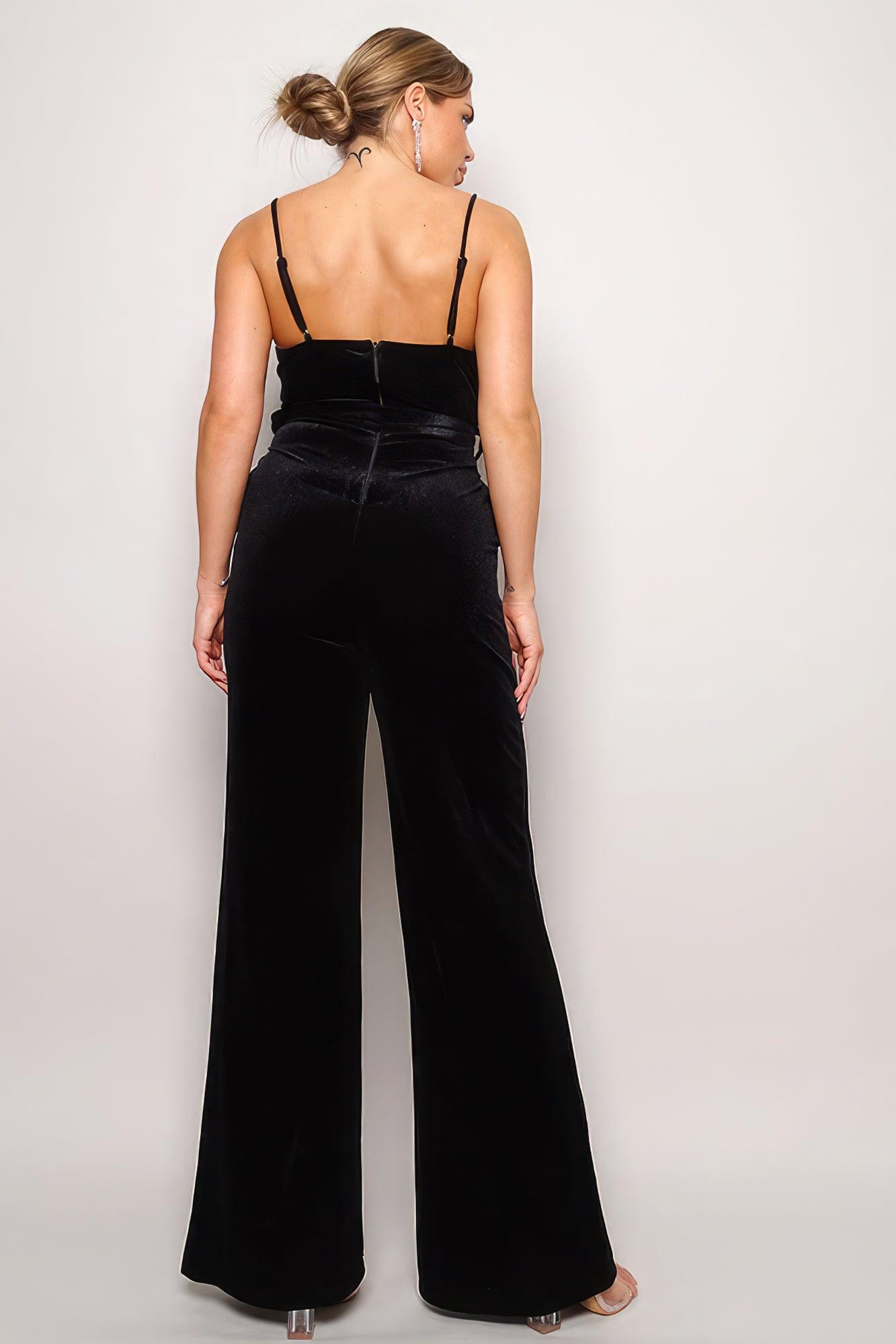 Samba Rhinestone Belt Velvet Jumpsuit | Mixtshop LLC