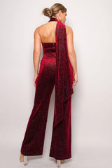 Scarf Top Glitter Velvet Jumpsuit | Mixtshop LLC