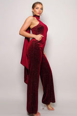 Scarf Top Glitter Velvet Jumpsuit | Mixtshop LLC