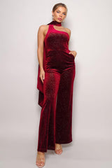 Scarf Top Glitter Velvet Jumpsuit | Mixtshop LLC