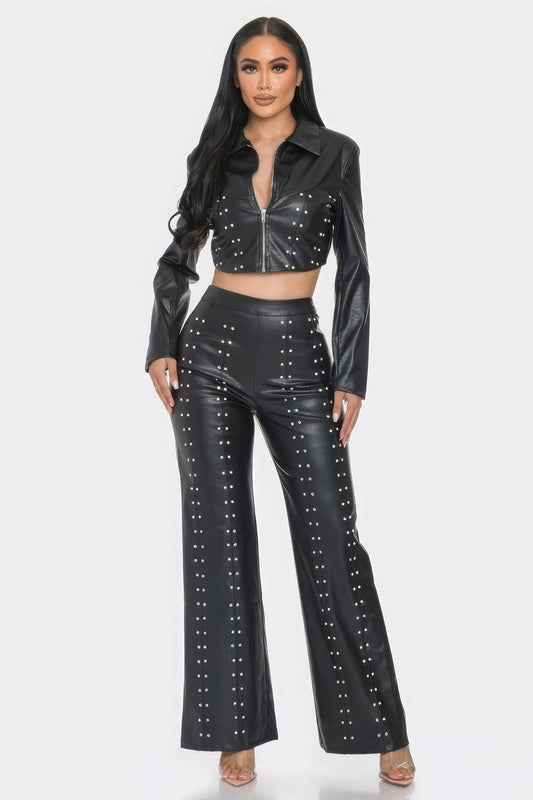 Faux Leather Set With Rhinestone Detail | Mixtshop LLC