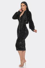 Midi 2 Way Zip Up Sequin Contrast Dress | Mixtshop LLC