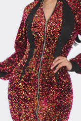 Midi 2 Way Zip Up Sequin Contrast Dress | Mixtshop LLC