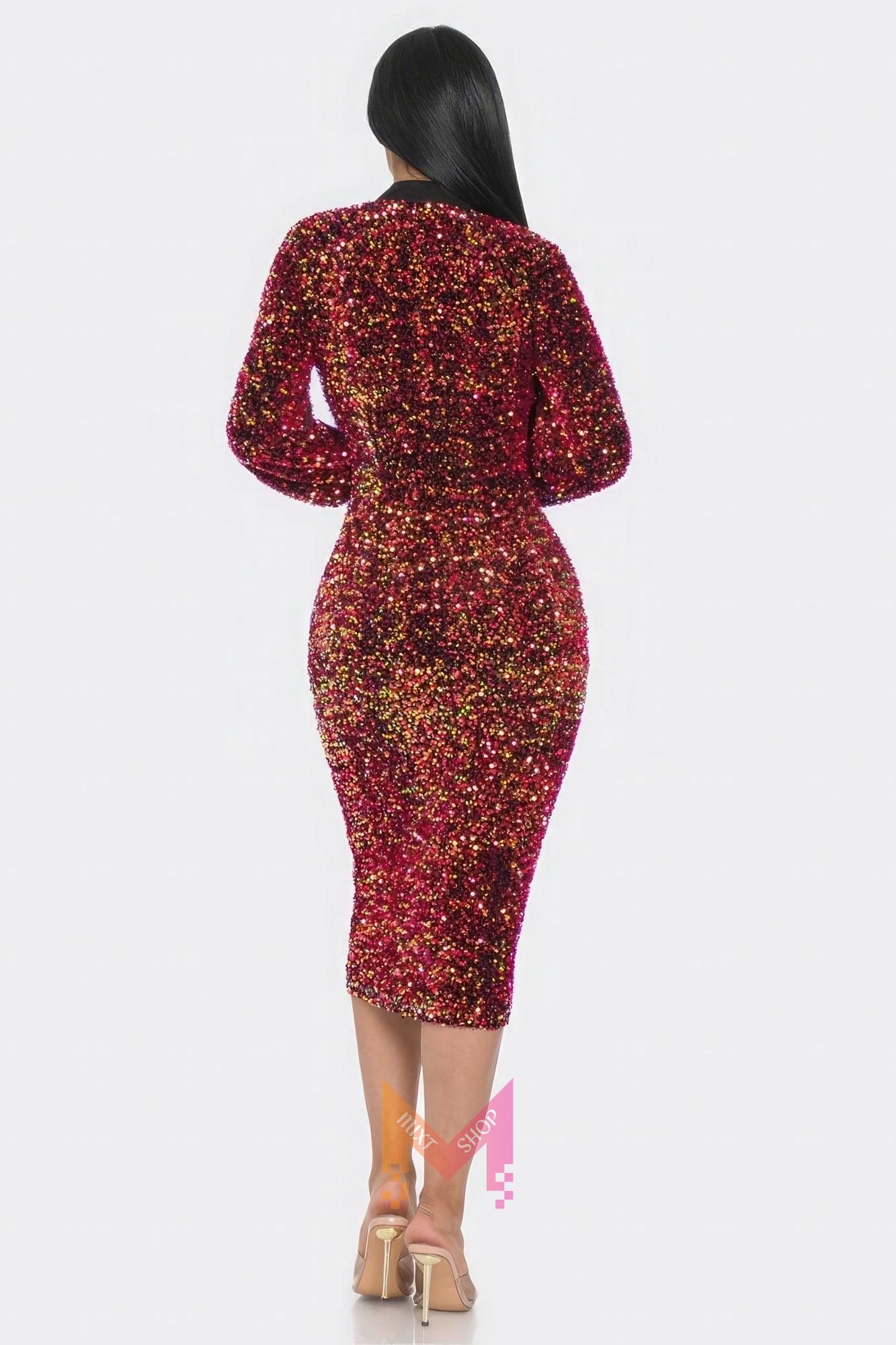 Midi 2 Way Zip Up Sequin Contrast Dress | Mixtshop LLC