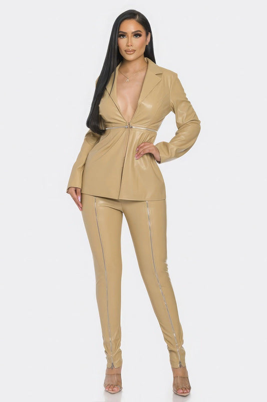 Pu Leather Zipper Pant Set | Mixtshop LLC