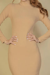 Ribbed Mock Neck Long Sleeve Bodycon Midi Dress | Mixtshop LLC