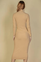 Ribbed Mock Neck Long Sleeve Bodycon Midi Dress | Mixtshop LLC