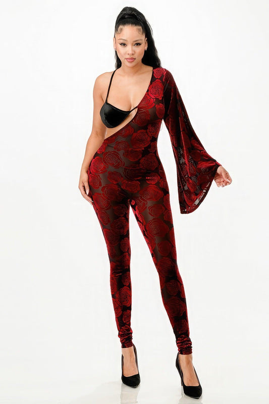Velvet Flocking Jumpsuit/bell Sleeve | Mixtshop LLC