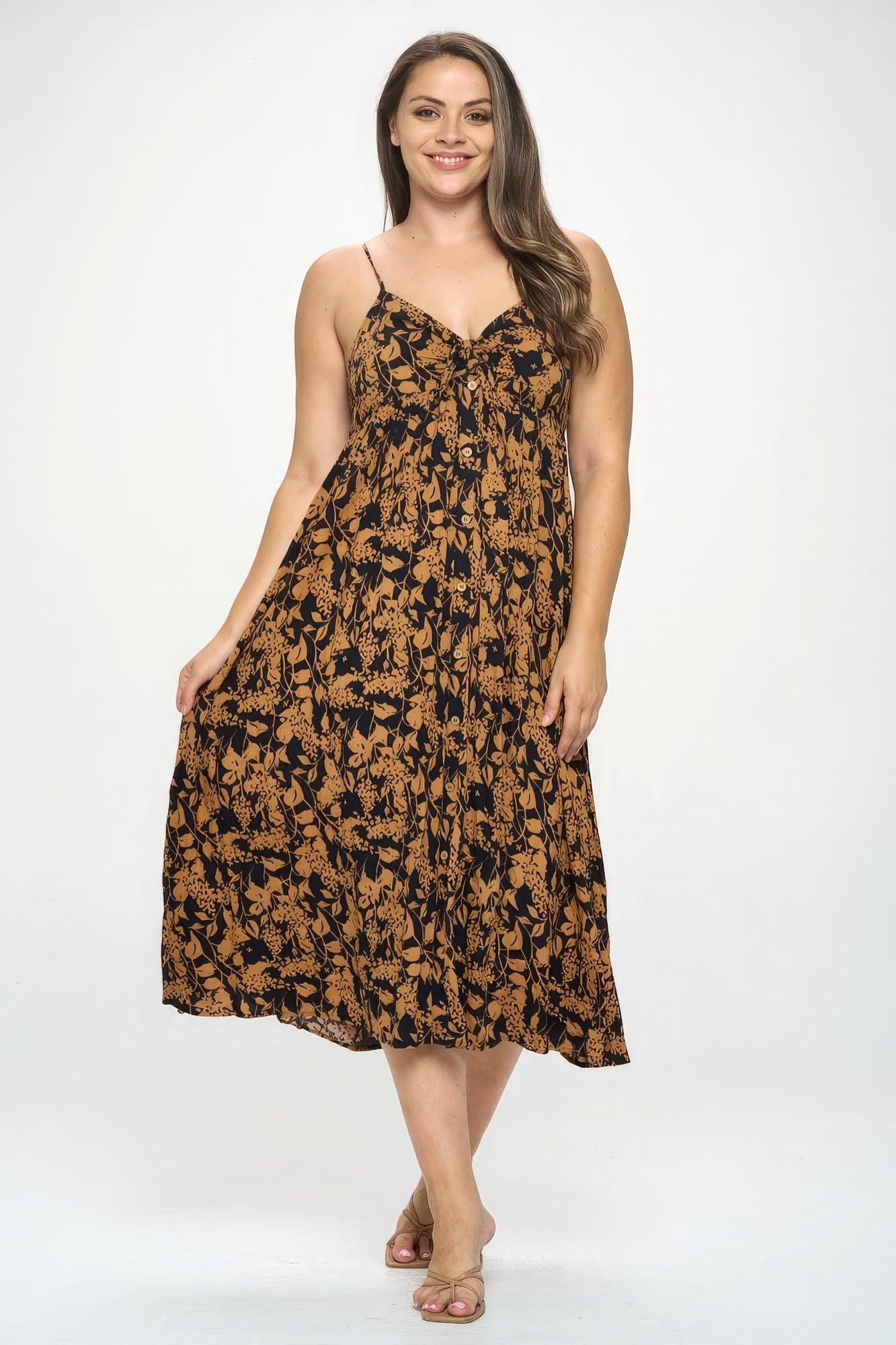 Plus Botanical Print Front Tie Maxi Dress | Mixtshop LLC