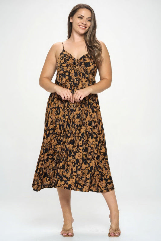 Plus Botanical Print Front Tie Maxi Dress | Mixtshop LLC