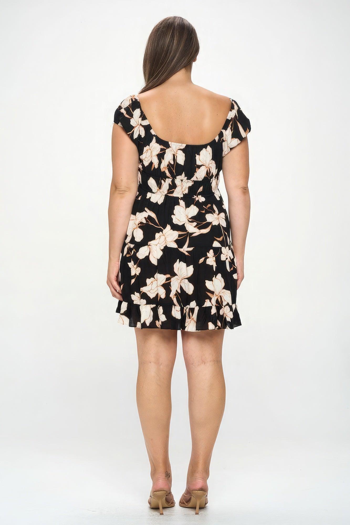 Plus Big Floral Front Tie Ruffle Mini Dress | Mixtshop LLC