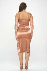 Plus Solid Satin Front Knot Bodycon Midi Dress | Mixtshop LLC