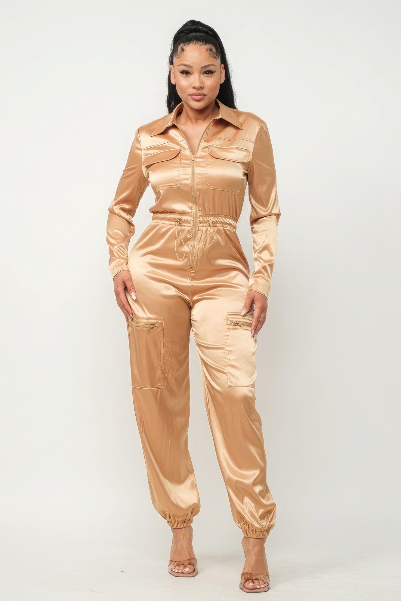 Front Zipper Pockets Top And Pants Jumpsuit | Mixtshop LLC