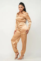 Front Zipper Pockets Top And Pants Jumpsuit | Mixtshop LLC